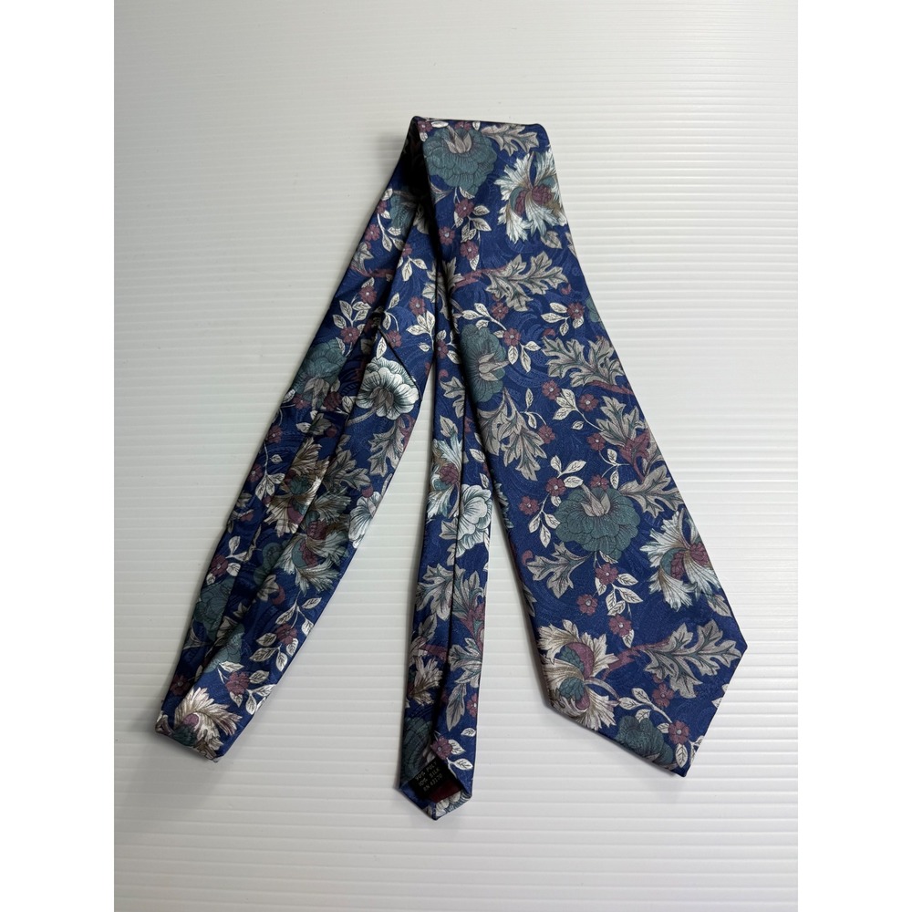 The Mens Store Floral Necktie Blue Multicolor Silk Blend Business Casual